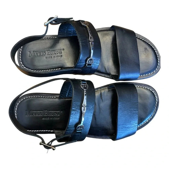 Mario Bruni Women’s Black Horsebit Leather Strap Sandals Size IT 44 - US 11 - Picture 2 of 15